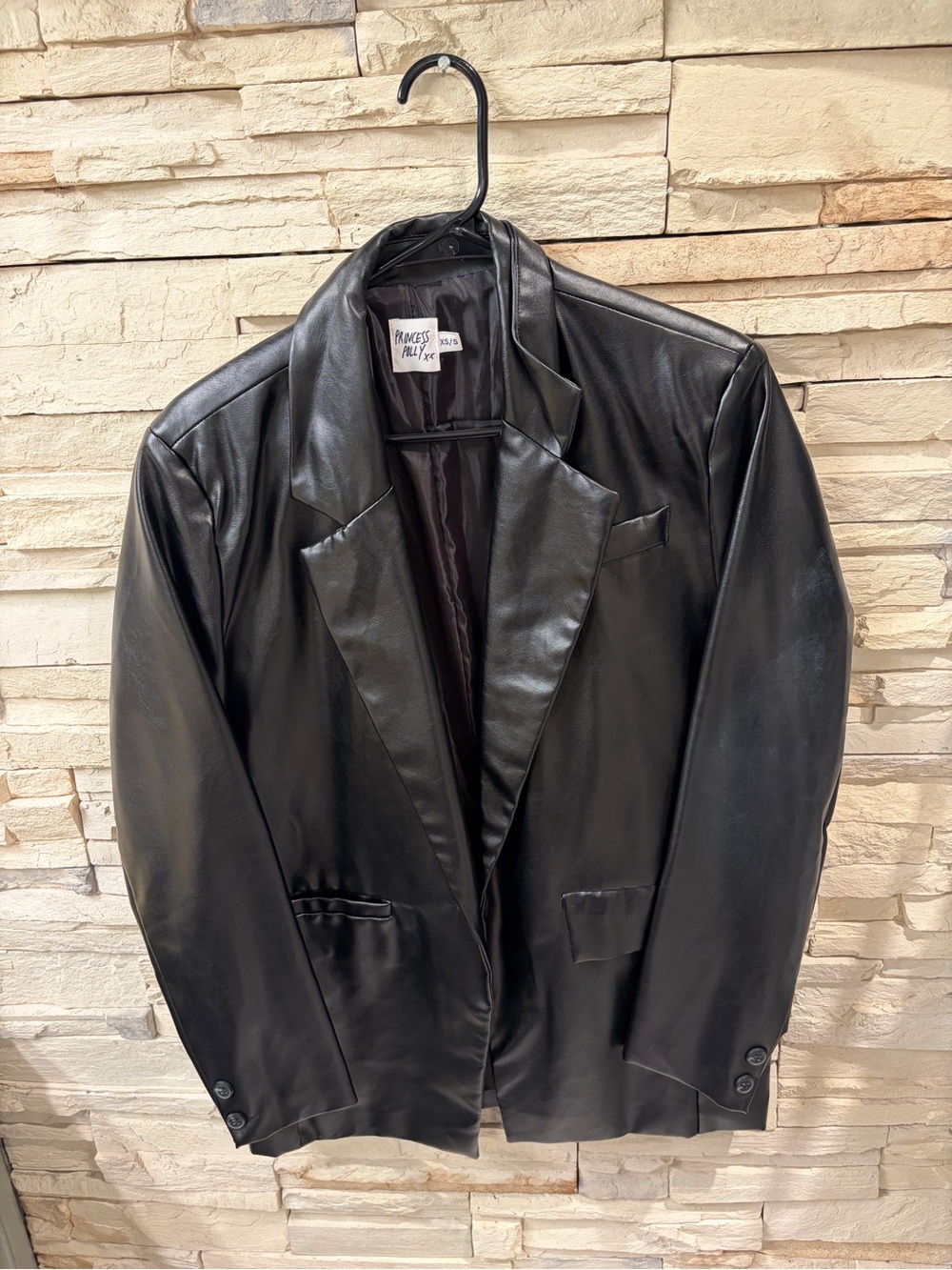 Princess Polly Black Faux Leather Blazer Jacket